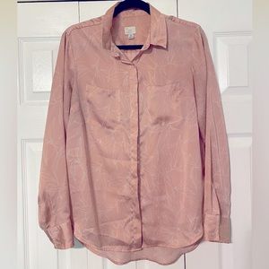 A New Day Silk Blouse Button Up w/ Floral Design